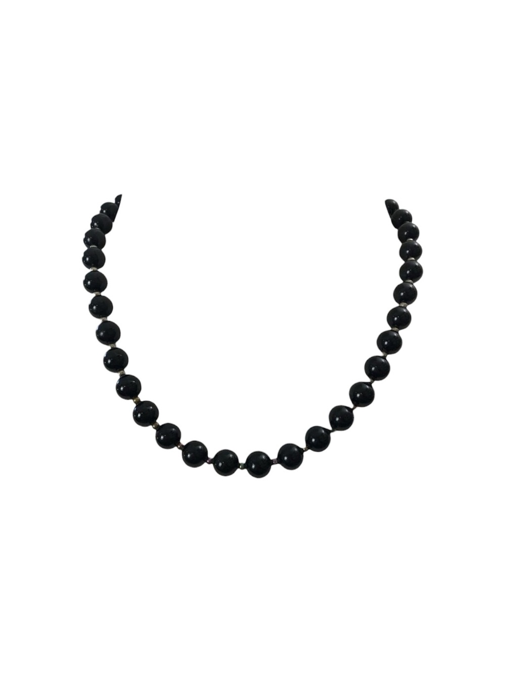 Vintage Beaded Choker Necklace 19in Plastic Opaque Black Round Beads Retro
